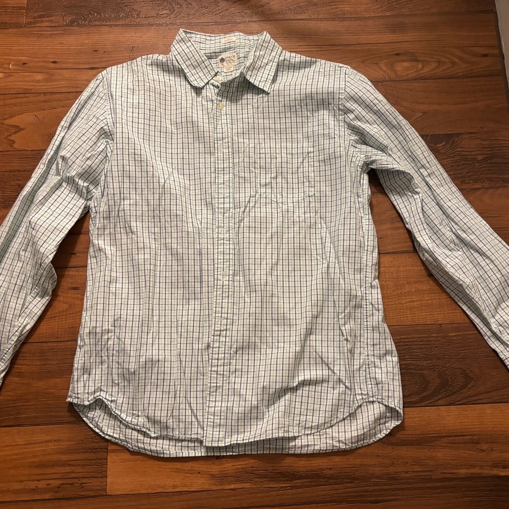 J.Crew Men’s XL Tailored Fit Plaid Button Down Shirt Blue Green Cotton